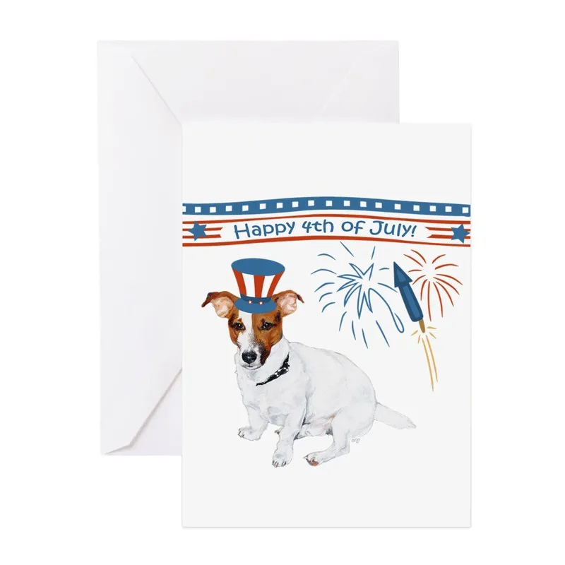Terrier with Fireworks Card – Greeting Card in natural