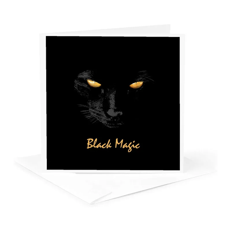 Black Cat Yellow Eyes Card: Black Magic Greeting Card Design