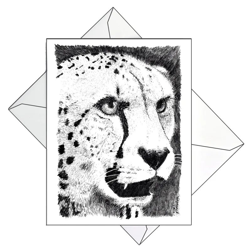 Cheetah Line Art Card: A Detailed Sketch for Wildlife Lovers