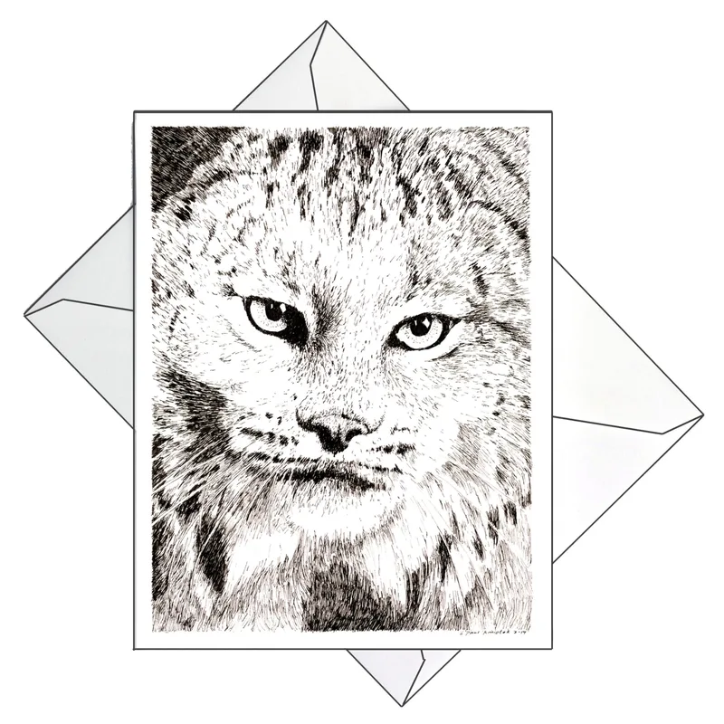 Lynx Line Art Card: A Detailed Sketch of a Wild Feline Face