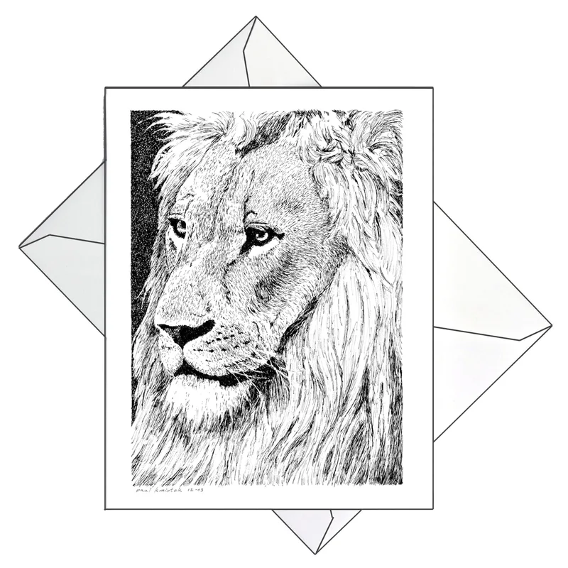 Lion Head Line Art Card: A Detailed Sketch for Nature Lovers