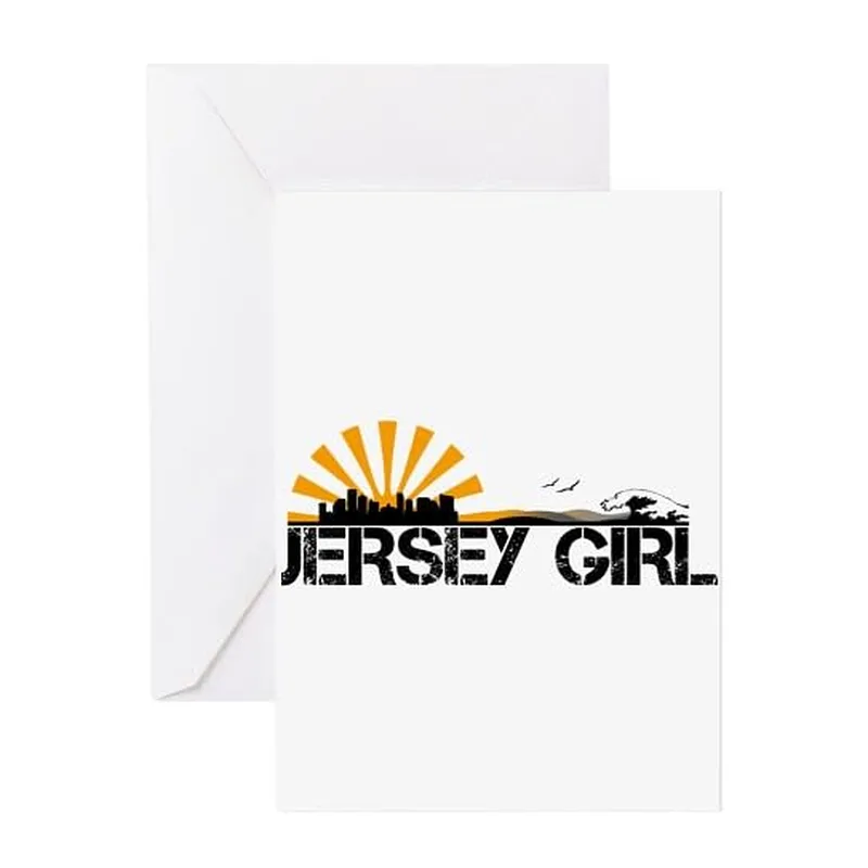 Sunrise Skyline Graphic Card featuring JERSEY GIRL text