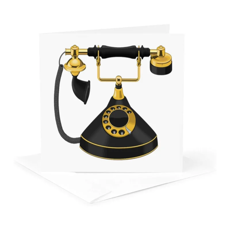 Black and Gold Telephone Card: A Vintage Rotary Phone Design