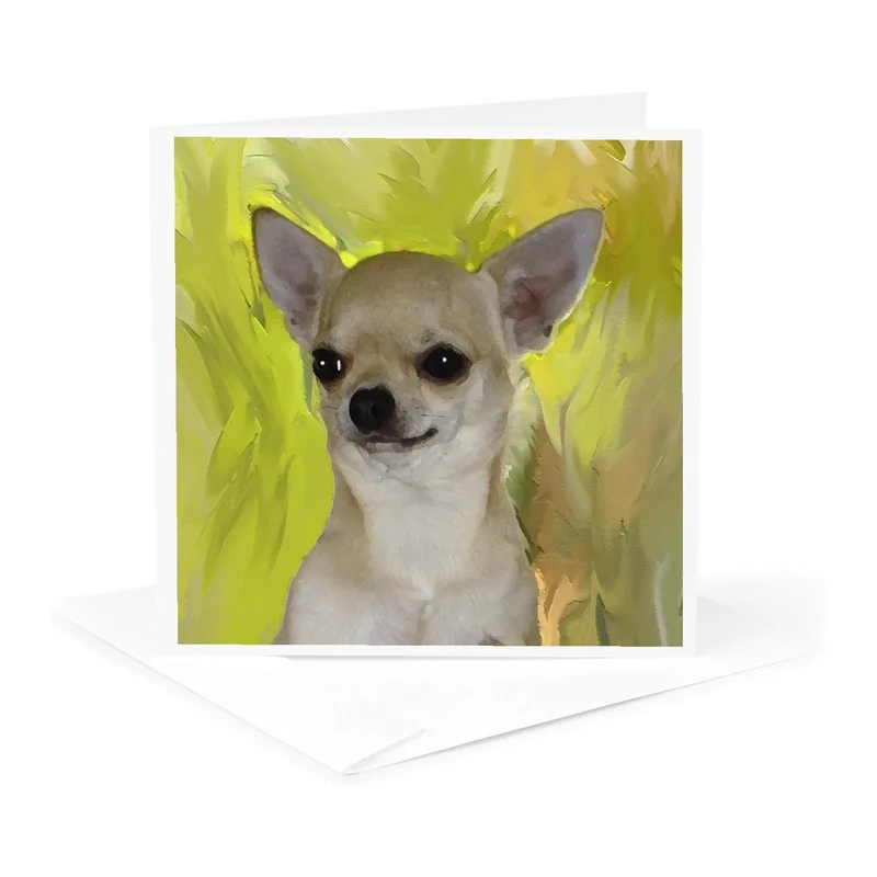 Chihuahua on Yellow Green Card: A Smiling Portrait Greeting