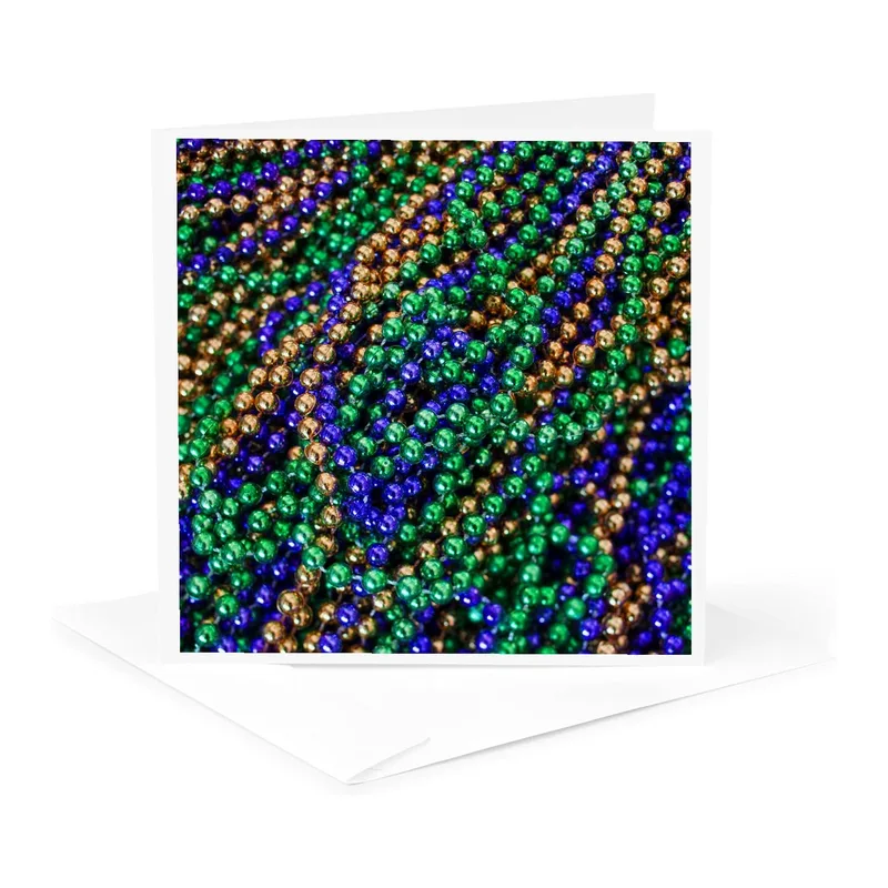 Green Purple Beads Photo Card Celebrating Mardi Gras Beads