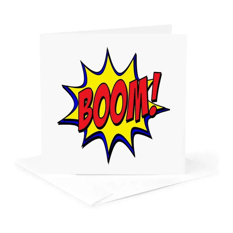 Yellow Comic Boom Burst Card for Superhero Fans