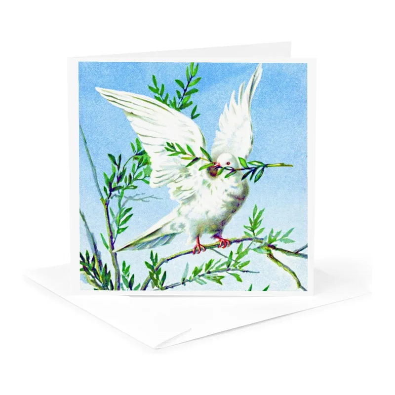 Dove with Olive Branch Card: Vintage Peace Symbol Art