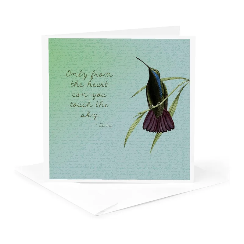 Hummingbird Sketch on Green Card: Rumi Quote Design