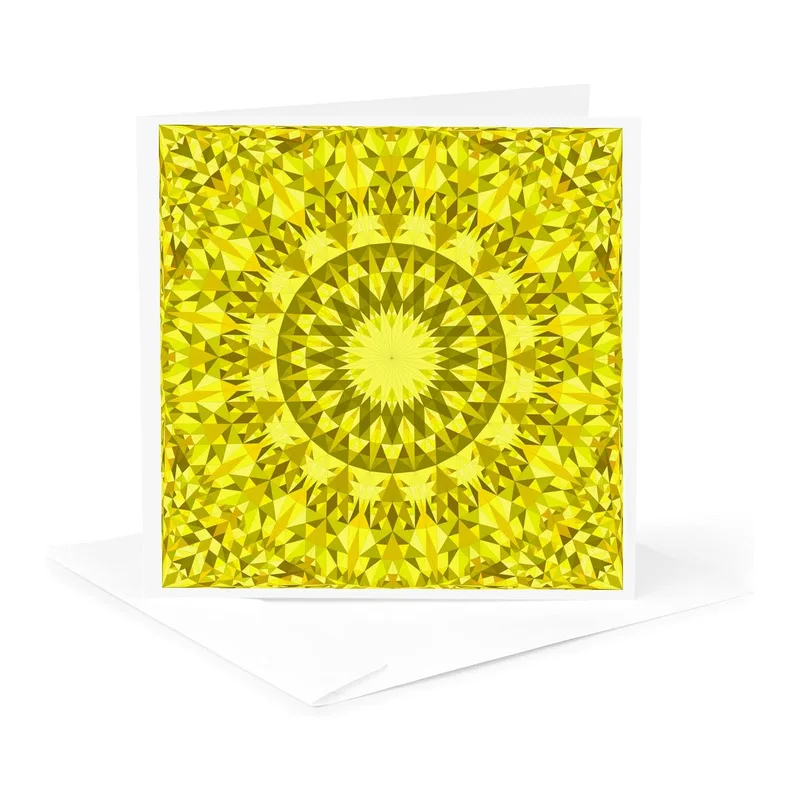 Yellow Polygonal Mandala Card – Greeting Card in natural