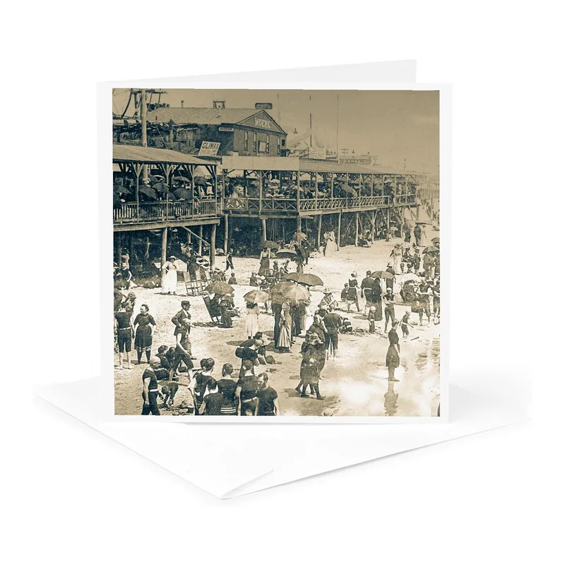 Sepia Boardwalk Crowd Photo Card: Vintage Atlantic City Greeting