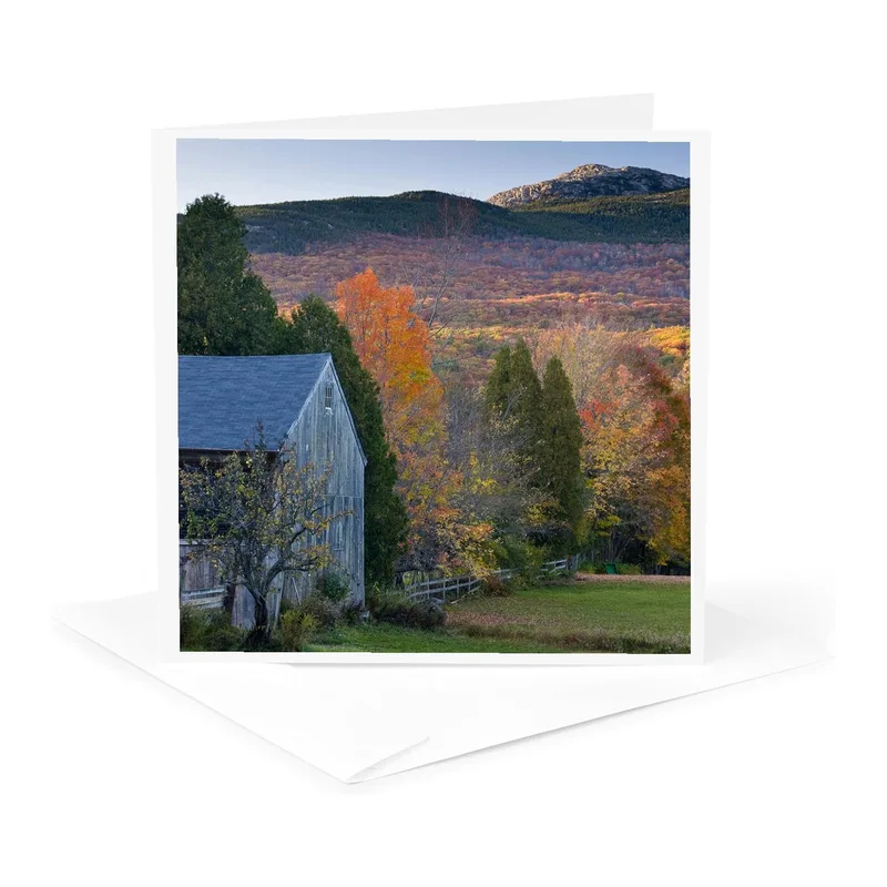 Autumn Mountain Barn Photo Card: Rustic New Hampshire Scenery