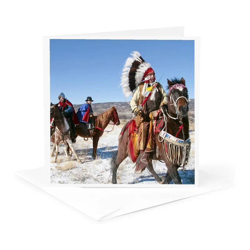 Riders on Snowy Field Card: Native American Equestrian Art