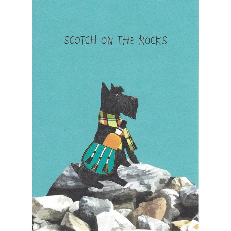 Scottie Dog on Rocks Card: A Witty Greeting for Whisky Lovers