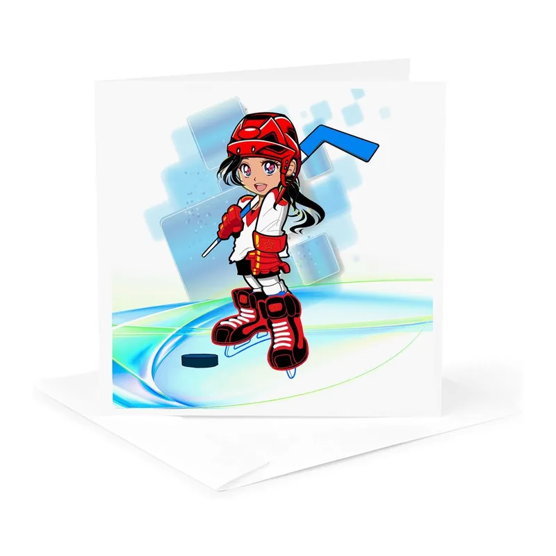 Cartoon Girl Ice Hockey Card for the Skating Star