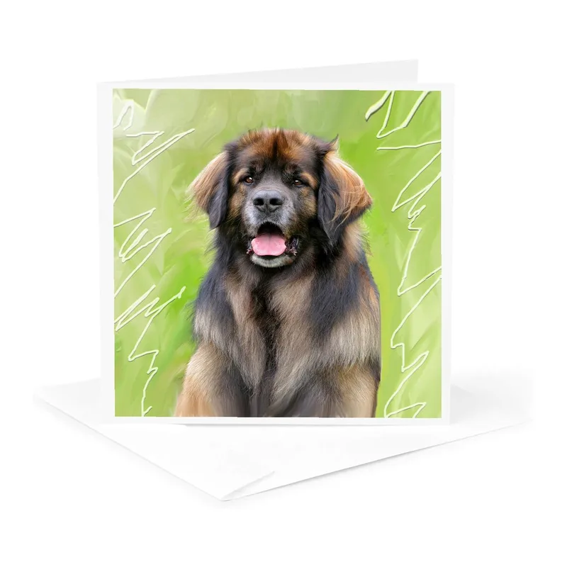Leonberger Dog on Green Card: A Gentle Giant for Thank You Notes