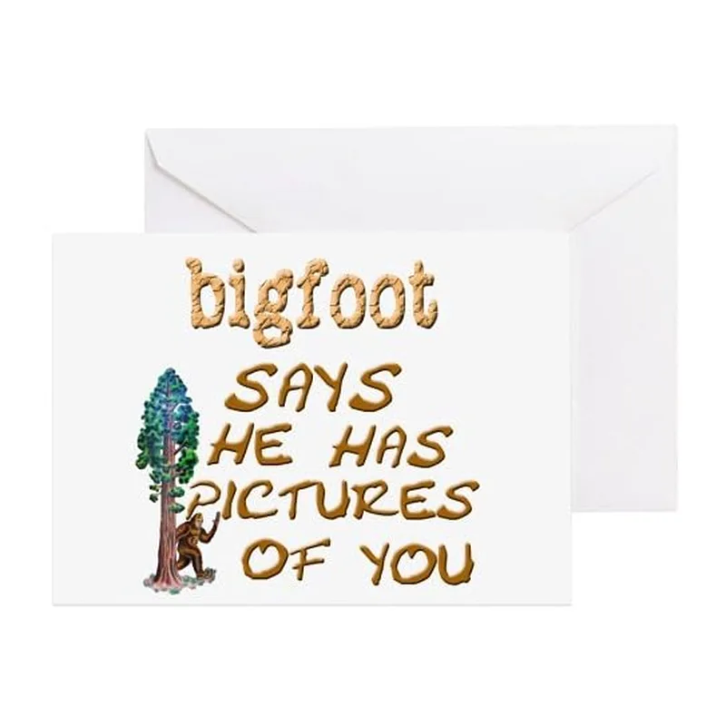 Bigfoot with Tree Illustration Card featuring funny text
