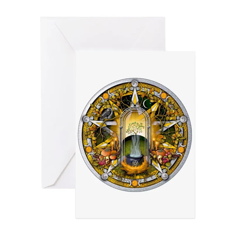 Gold Circular Pentacle Mandala Card: A Mystical Thank You Design