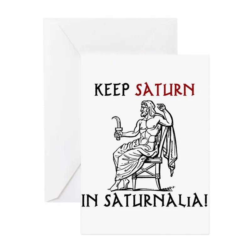 Seated Saturn Statue Illustration Card: Keep Saturn in Saturnalia