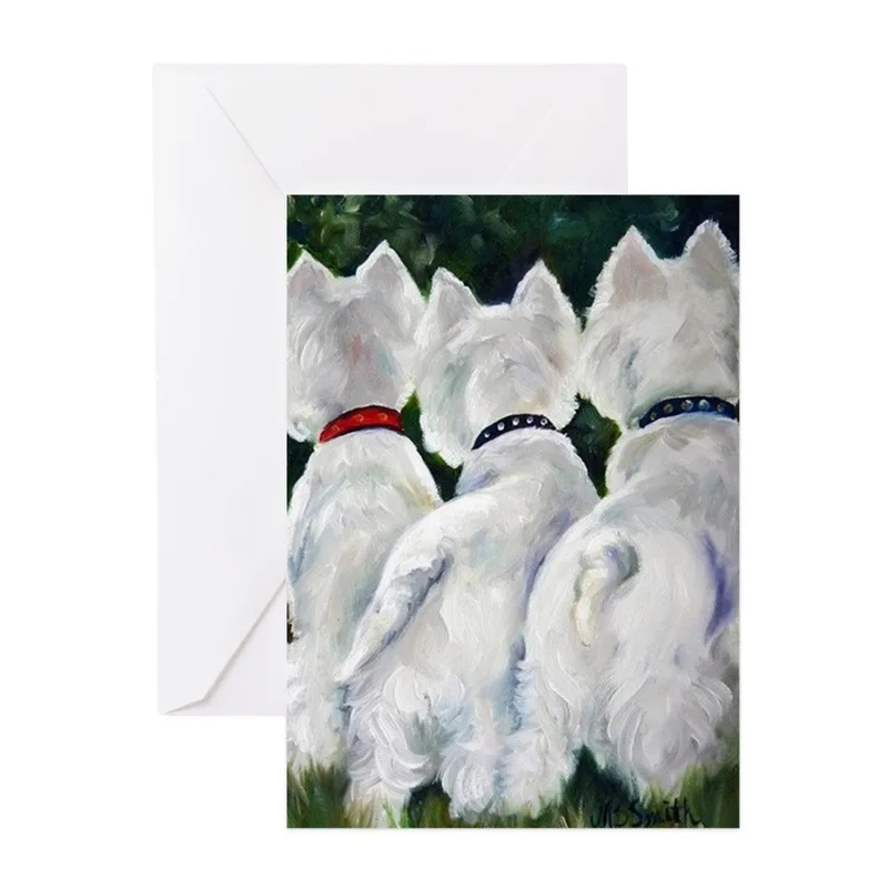 Three White Terriers Back Card: A Humorous Greeting for Dog Lovers