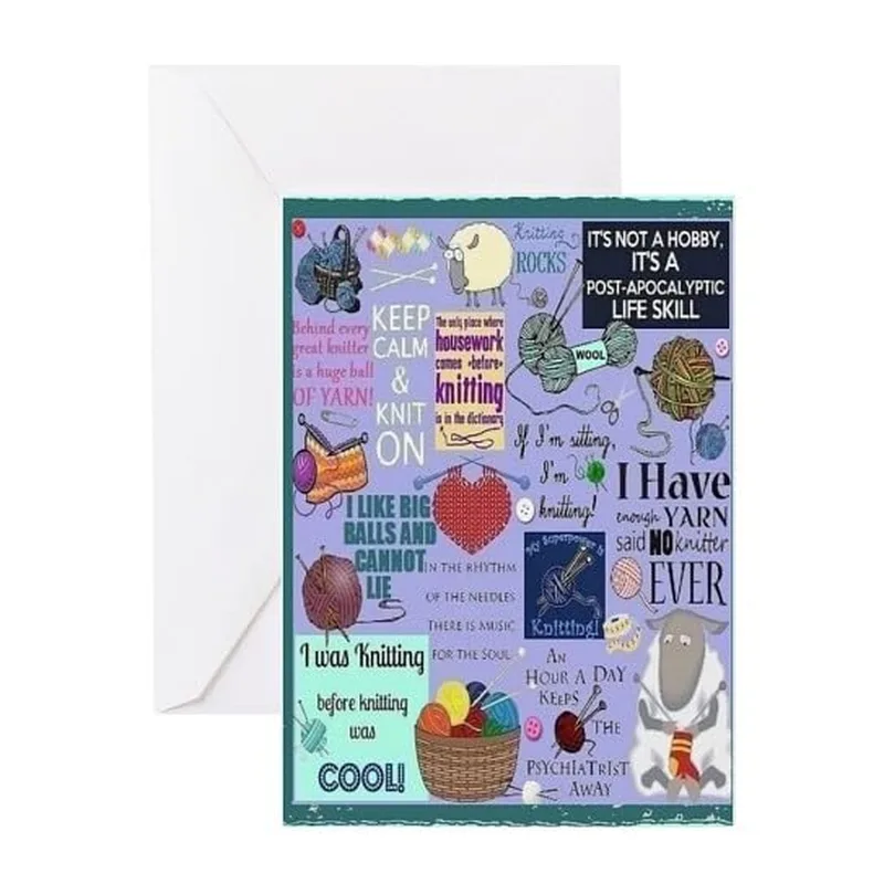 Purple Knitting Word Collage Card for Obsessive Crafters