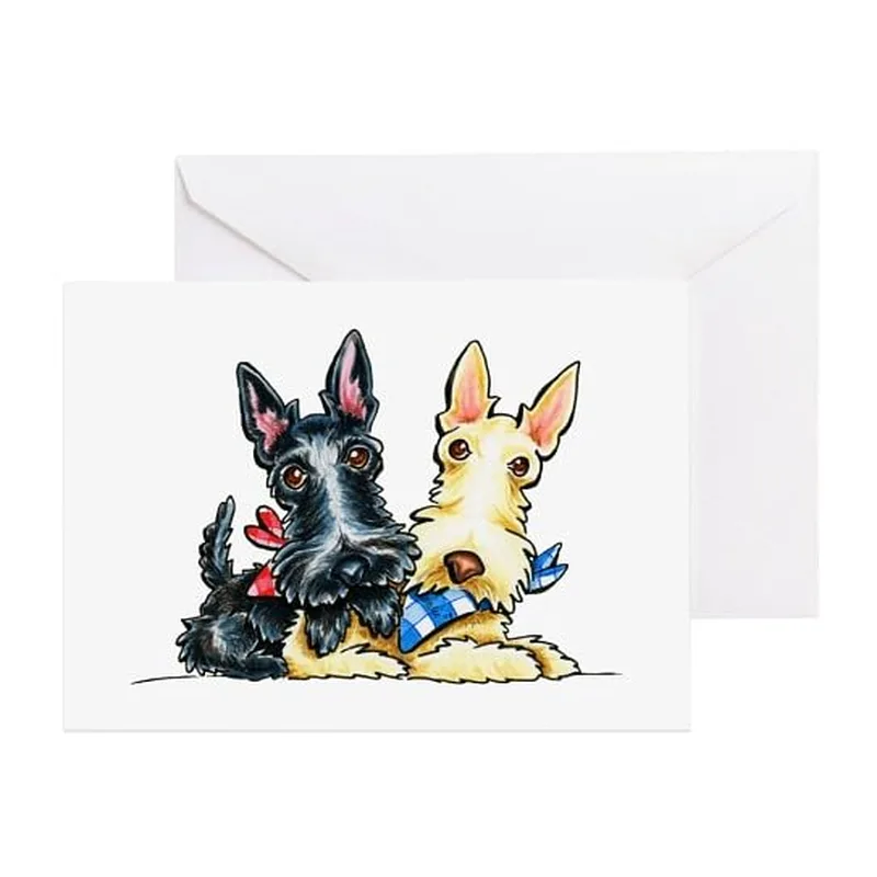 Black and Cream Scotties Card for Gingham Lovers