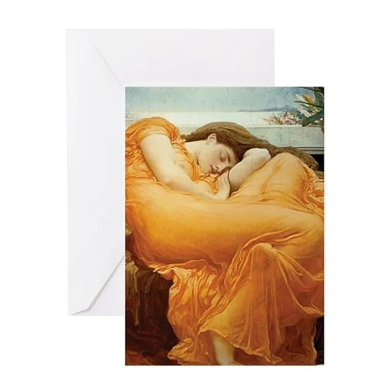 Woman Sleeping in Orange Card: A Classic Art Print for Rest Lovers