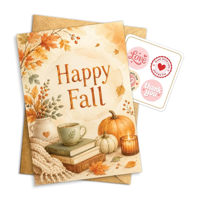 Autumn Pumpkins and Books Card: Cozy Fall Greeting with Books