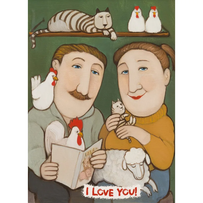 Surrounded by Animals Love Card: A Vintage Couple and Their Pet Flock