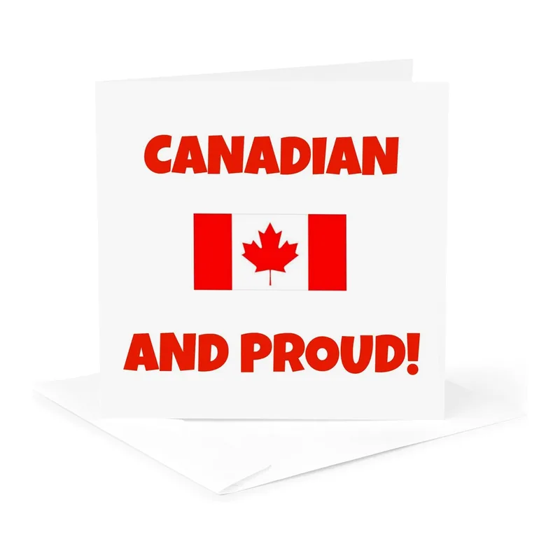 Red Canadian Flag Text Card: Bold Red Lettering and Maple Leaf Design