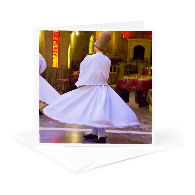 White Robed Whirling Dervish Card Captures Spinning Tradition