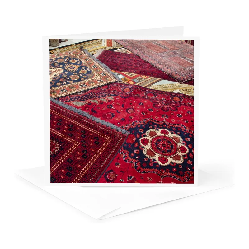 Red Turkish Carpet Pattern Card features a photo of layered