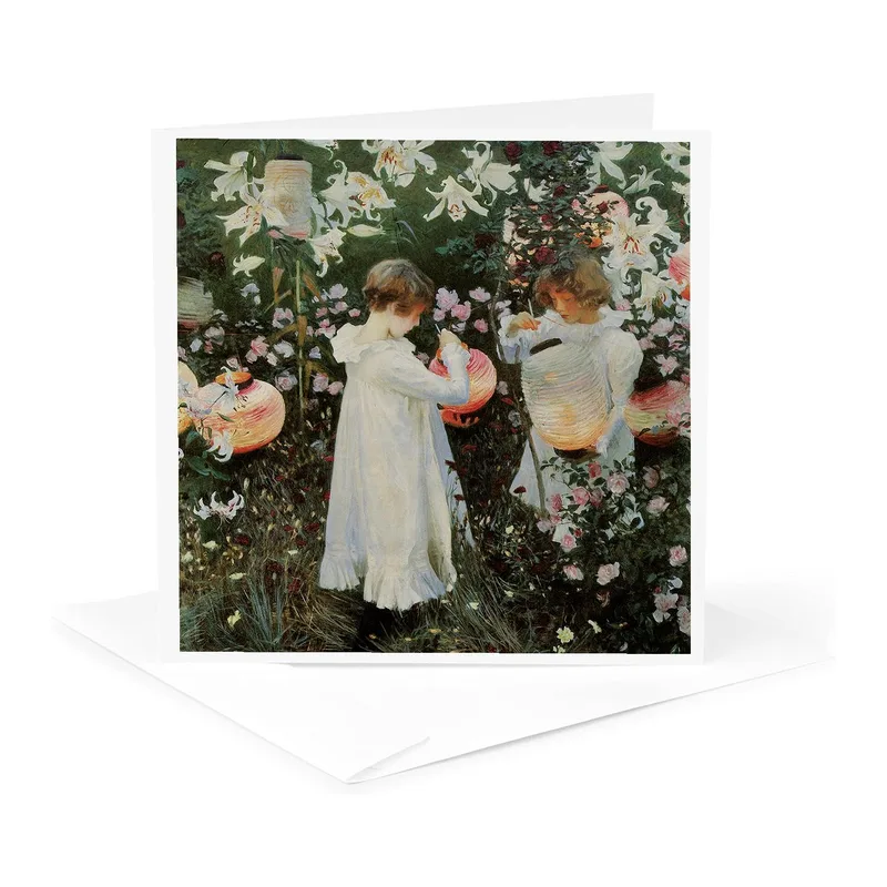 Girls with Lanterns Painting Card: Artistic Thank You Note
