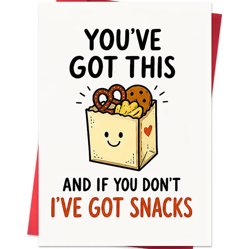 Snacks Encouragement Card: a cheerful little snack bag