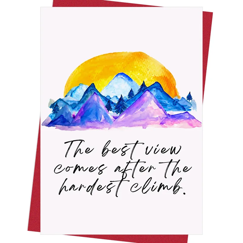 Hardest Climb Card: Watercolor Peaks at Sunrise