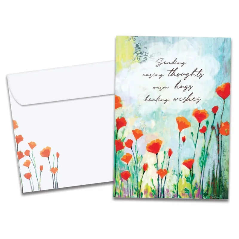 Healing Thoughts Card with Orange Poppies Watercolor