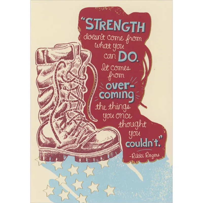 Strength Comes from Overcoming Card: A Red Boot Encouragement