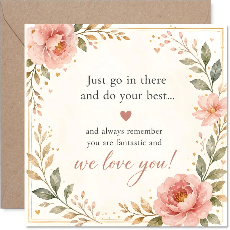 Just Go in There Card: Pink Peonies and Words of Encouragement