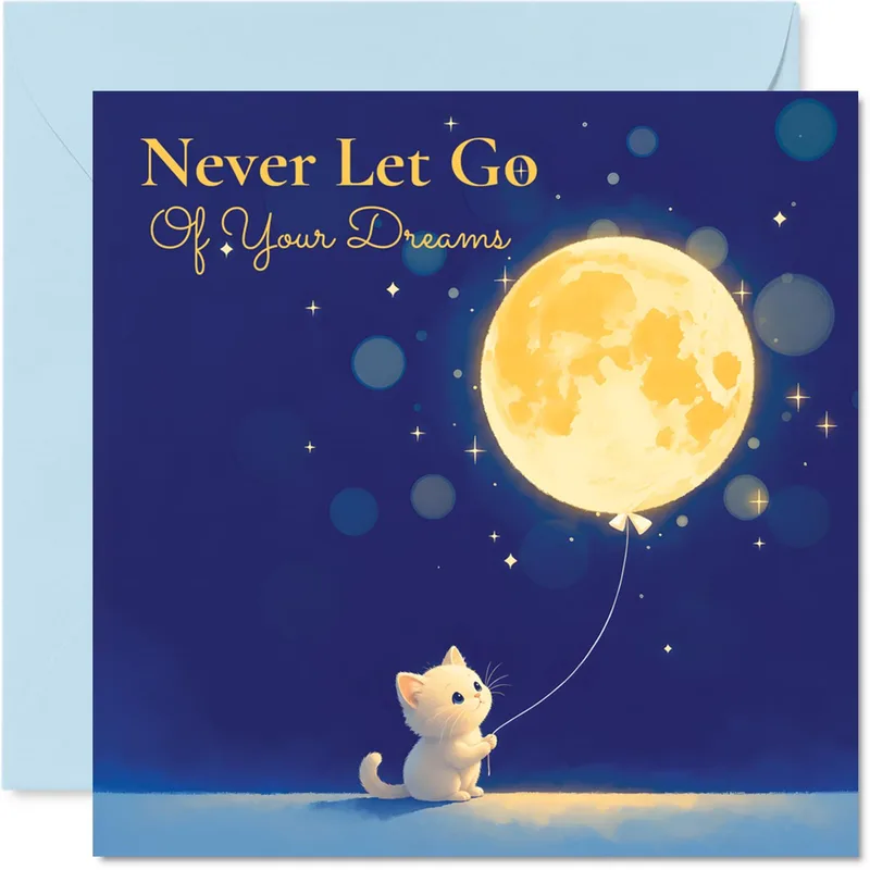 Dream Big Encouragement Card: A Kitten and a Moon