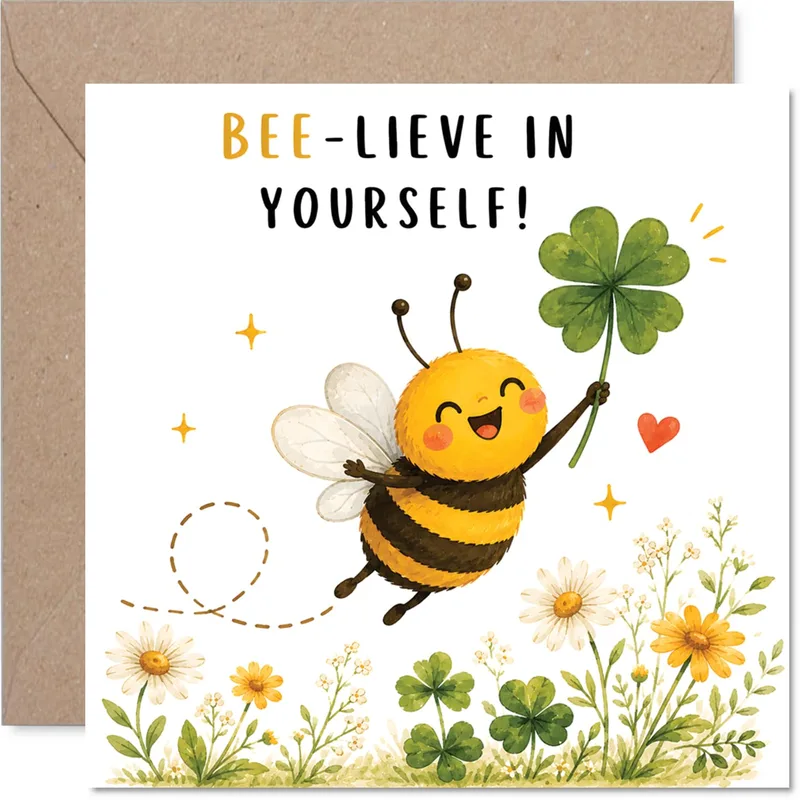Bee Pun Encouragement Card: Bee-lieve in Yourself
