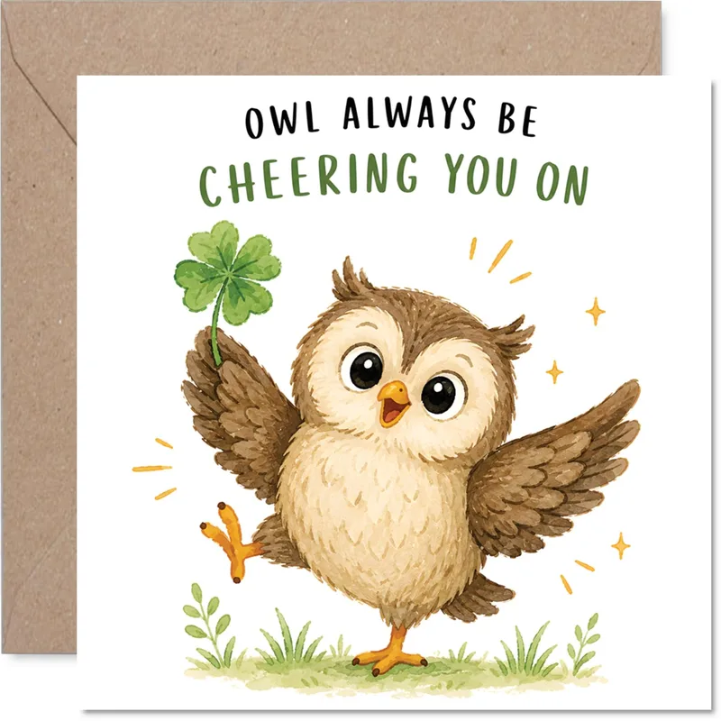Good Luck Owl Card: Cheering You On With a Clover