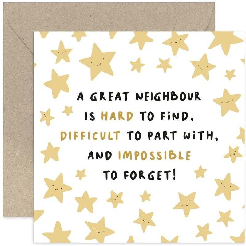 Great Neighbour Farewell Card: Smiling Stars and Sentimental Goodbyes