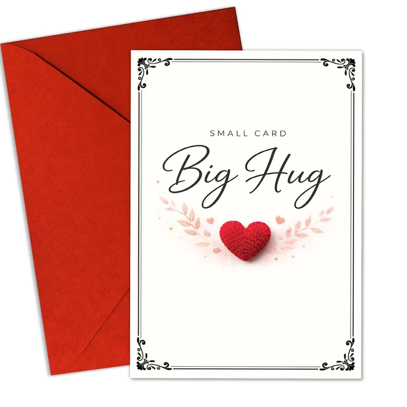 Small Card Big Hug Card with Knit Heart Design