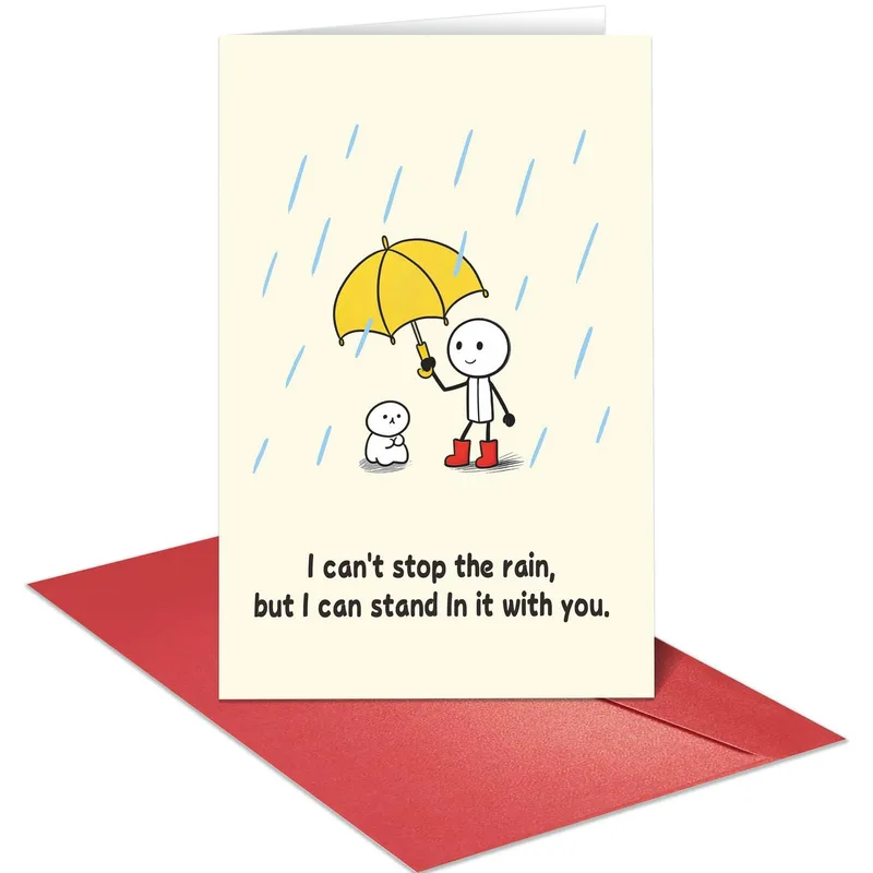 Cartoon Stick Figure Umbrella Card for Supportive Friends