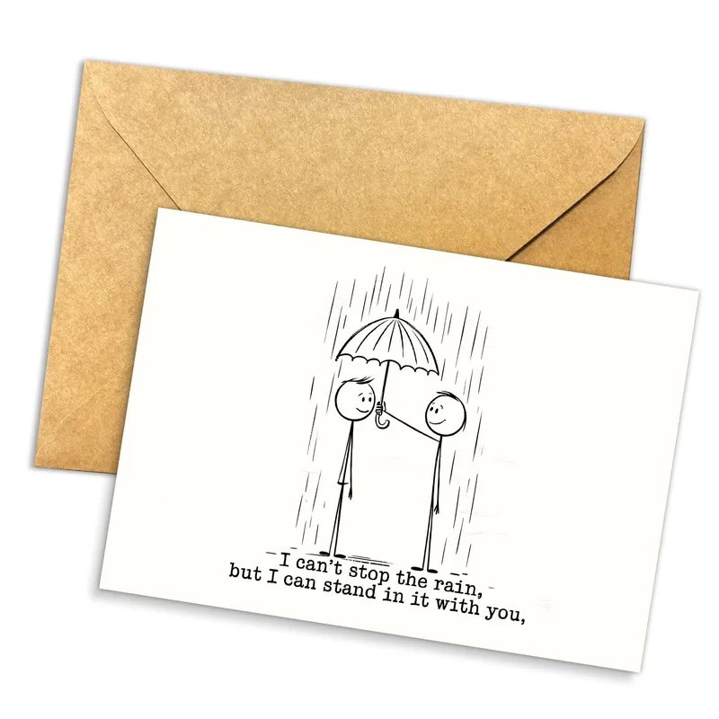 Figure Umbrella Drawing Encouragement Card for Shared Struggles