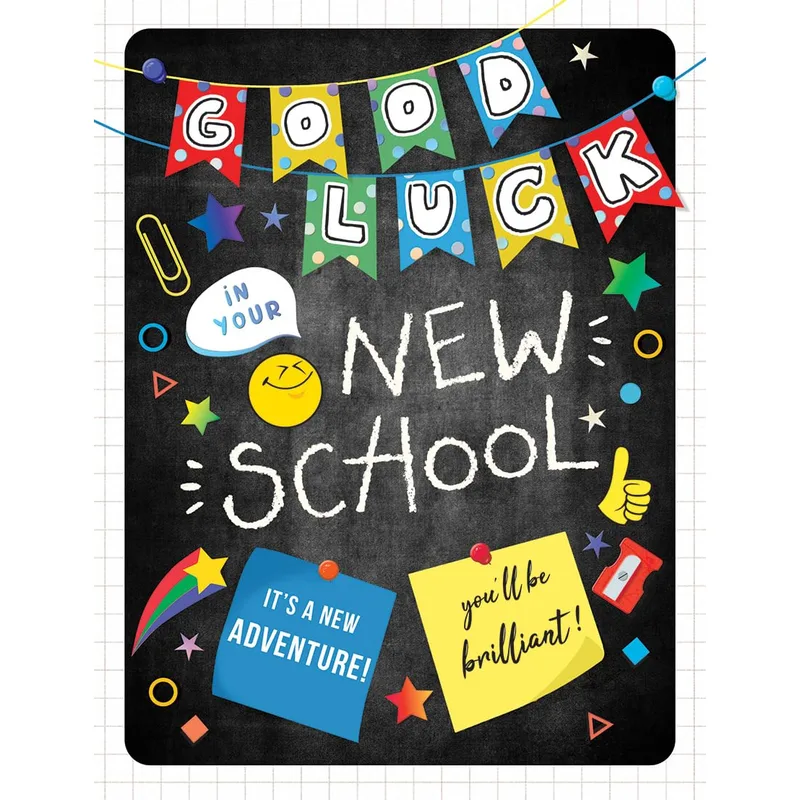 Chalkboard School Bunting Good Luck Card for New Students