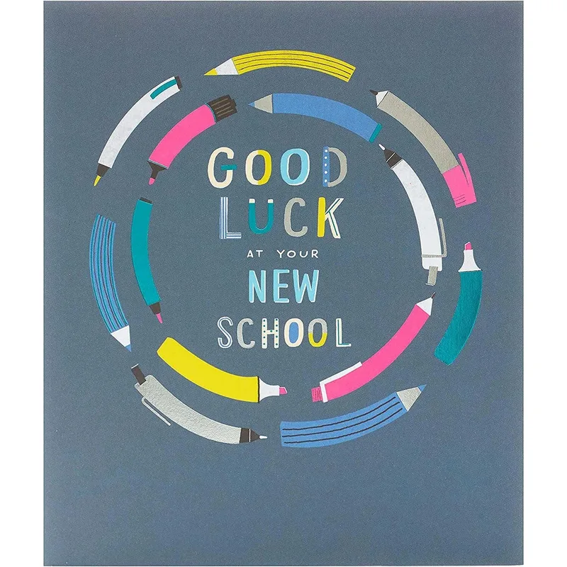 Colorful Pencil Circle Good Luck Card for New School Start