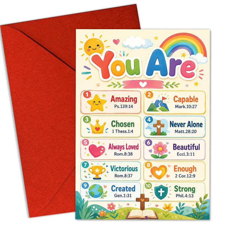 Rainbow Scripture Chart Encouragement Card for Faith and Confidence
