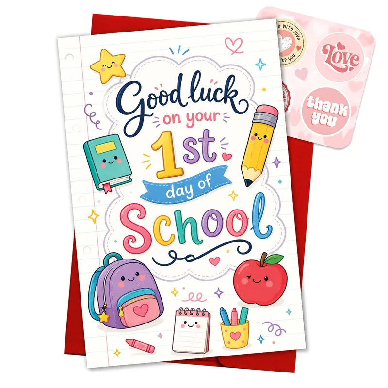 Apple Pencil Scene Good Luck Card for First Day