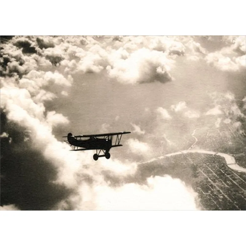 Sepia Airplane Clouds Encouragement Card Soaring Above Doubt