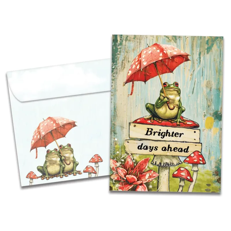 Frogs Under Umbrella Encouragement Card for Hopeful Moments